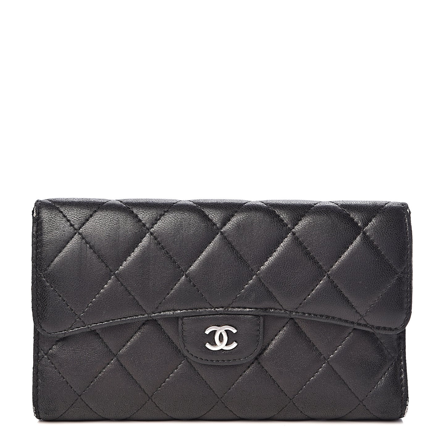 Lambskin Quilted Large Flap Wallet Black