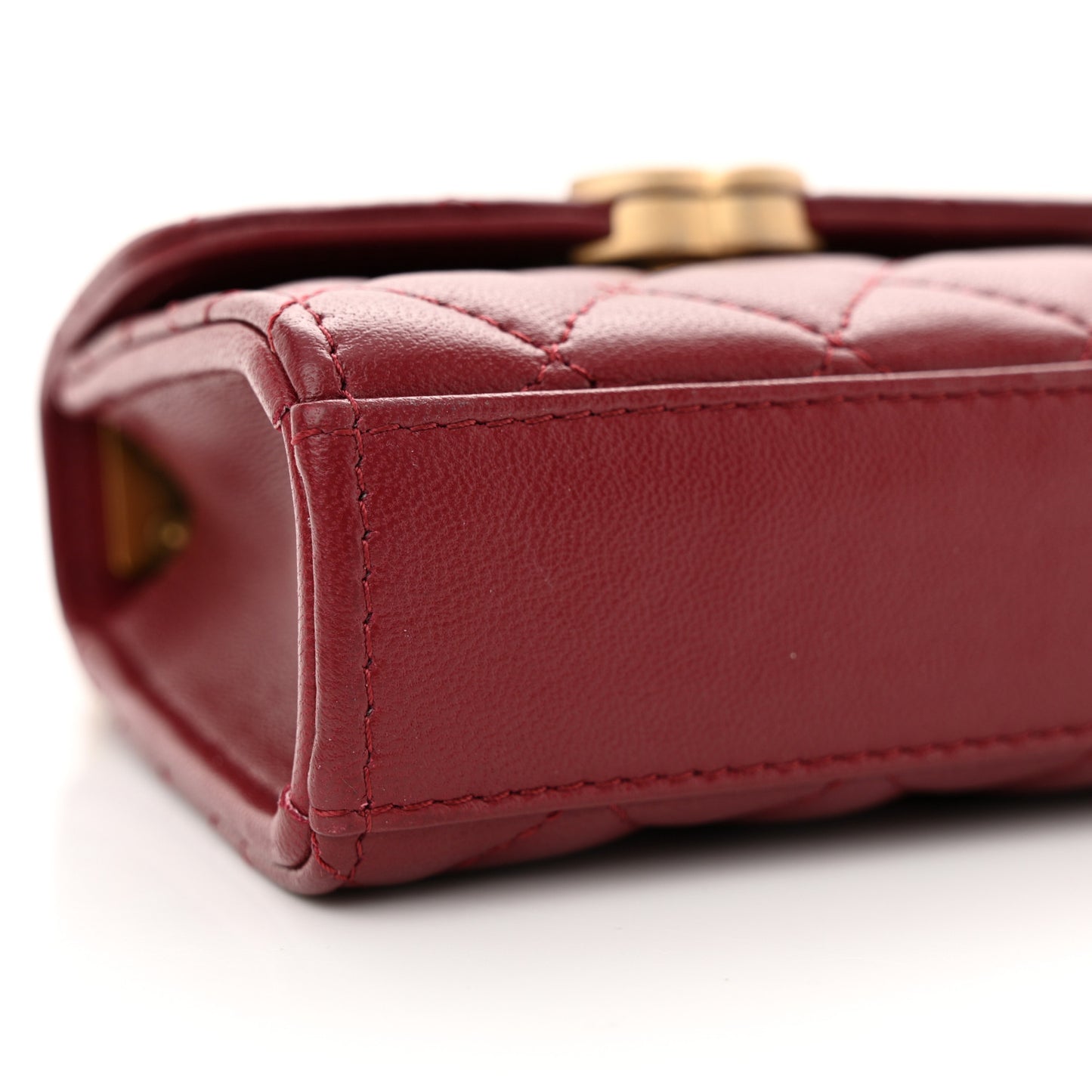 Lambskin Enamel Quilted Mini Top Handle Flap Red