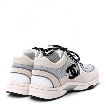 Chanel Nylon Calfskin Suede Womens CC Sneakers 39 Grey White Pink 4 of 7
