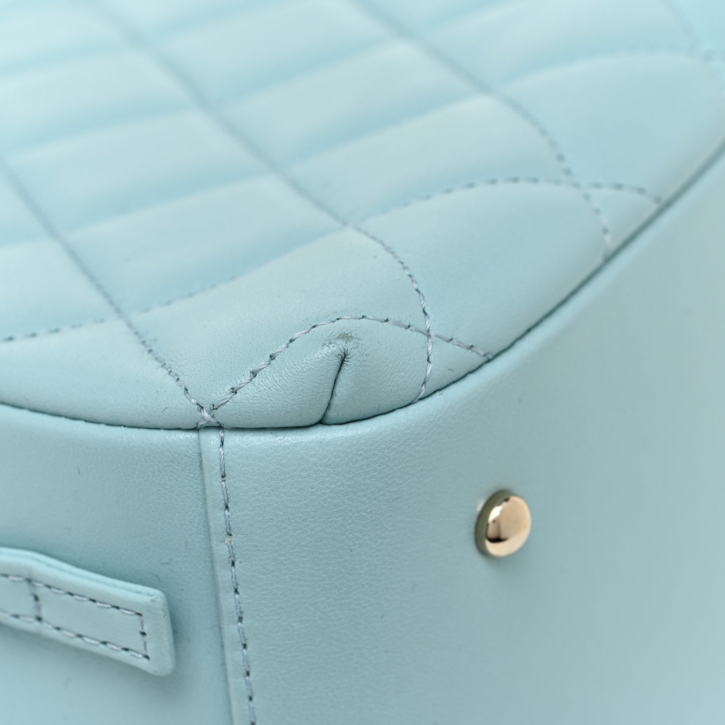 Lambskin Quilted Small Trendy CC Bowling Bag Light Blue