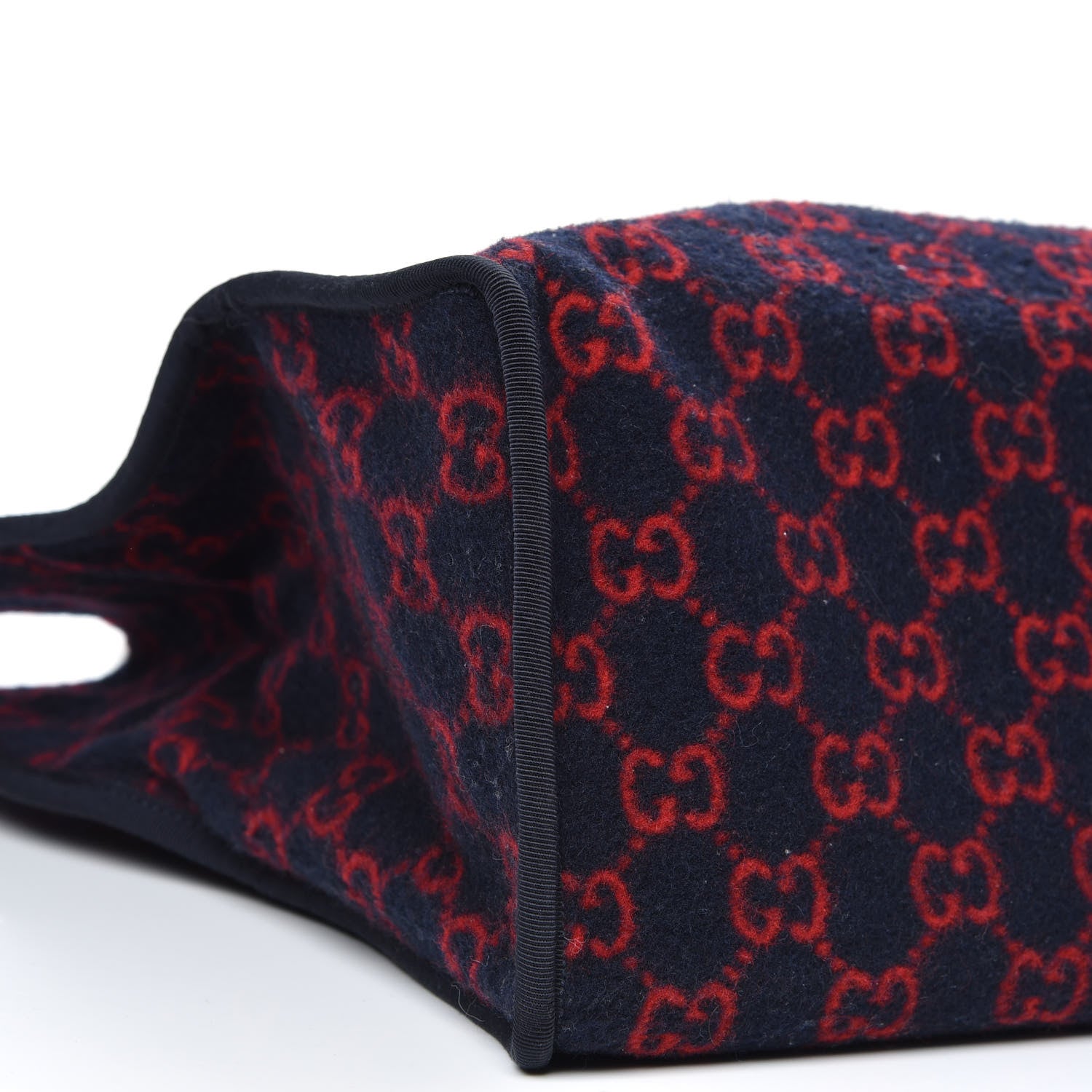 Gucci Covered Wool Textured Dollar Calfskin GG Monogram Large Tote Bag Blue Red 8 of 9