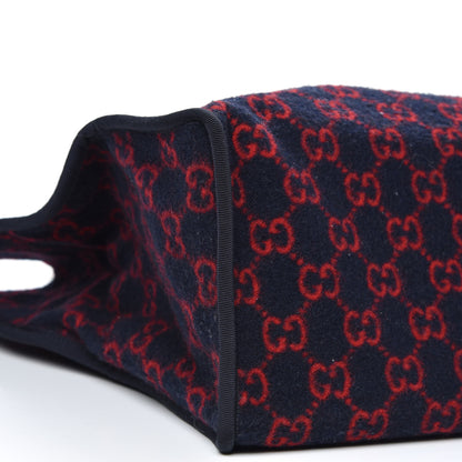Gucci Covered Wool Textured Dollar Calfskin GG Monogram Large Tote Bag Blue Red 8 of 9