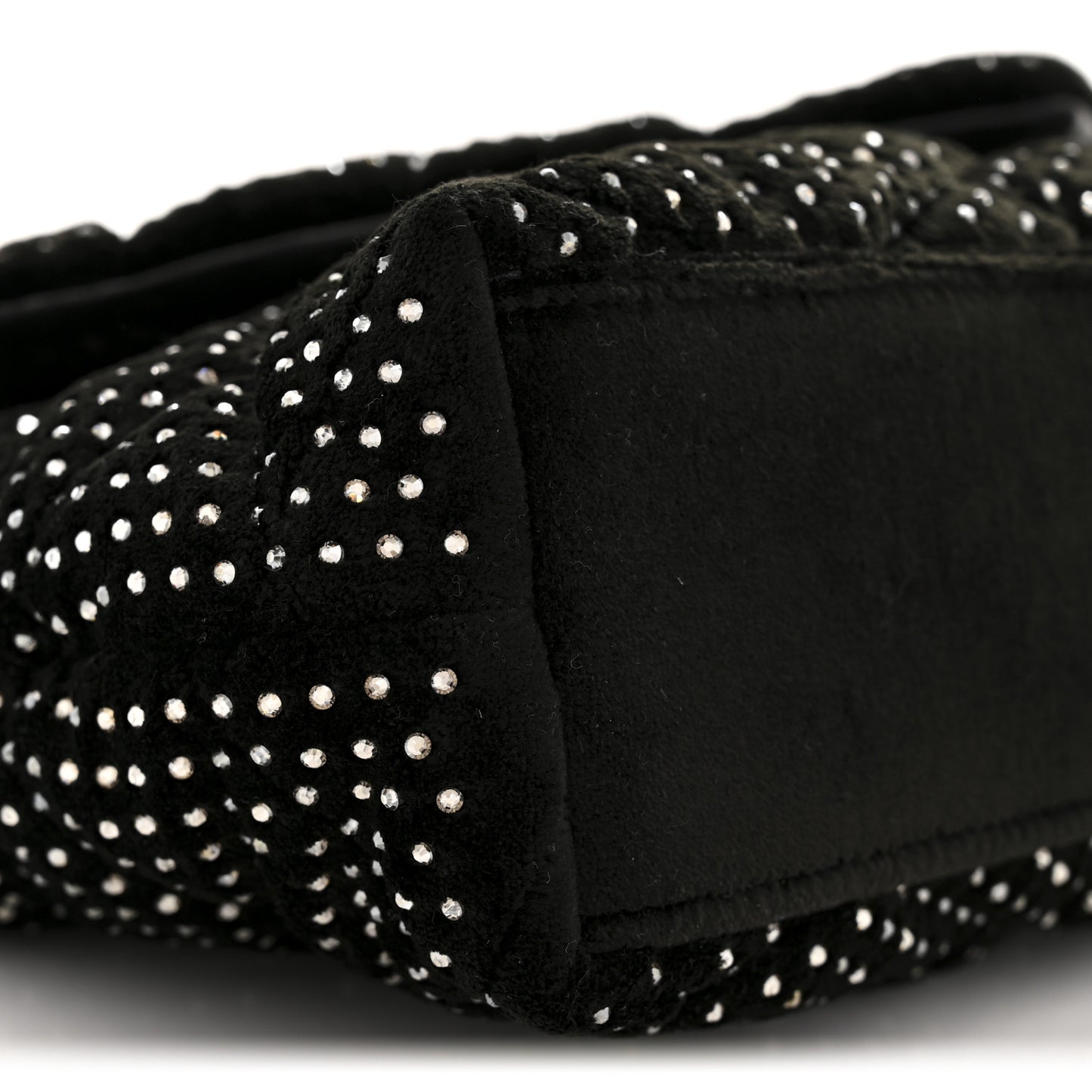 Velvet Lambskin Quilted Rhinestone Sade Puffer Envelope Clutch Black