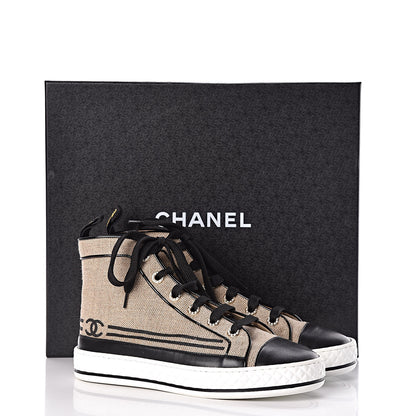 Chanel Fabric Lambskin Lace Up Cap Toe Sneakers 37 White Black 11 of 11