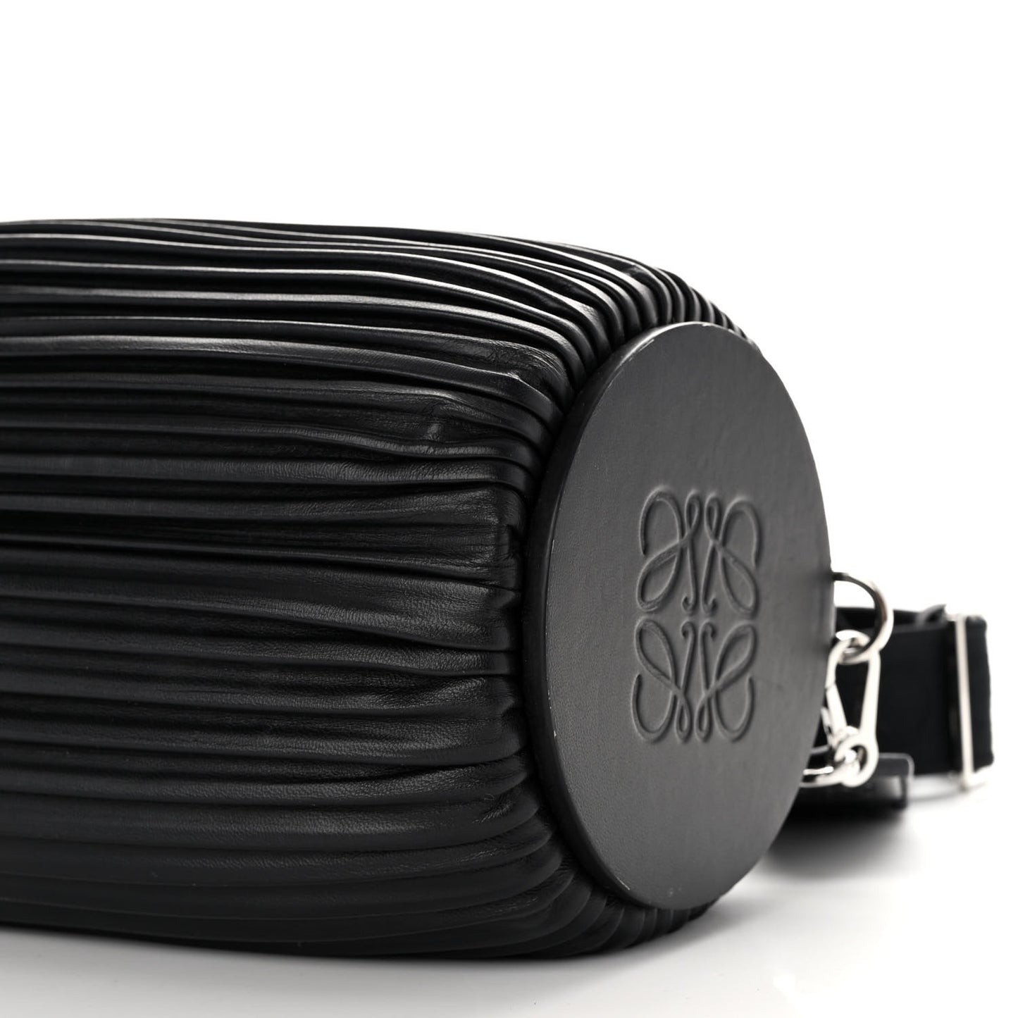 Lambskin Pleated Bracelet Large Pouch shoulder Bag Black