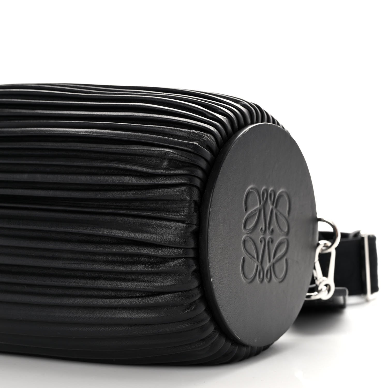 Loewe Lambskin Pleated Bracelet Large Pouch shoulder Bag Black 9 of 12
