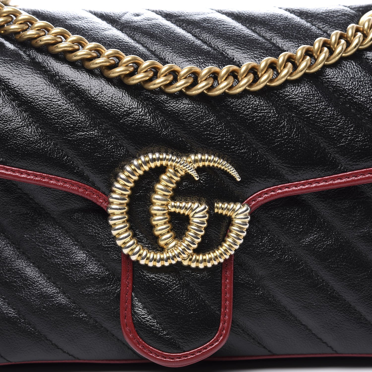 Gucci Vintage Effect Calfskin Matelasse Diagonal Small Torchon GG Marmont Shoulder Bag Black Romantic Cherry 11 of 11