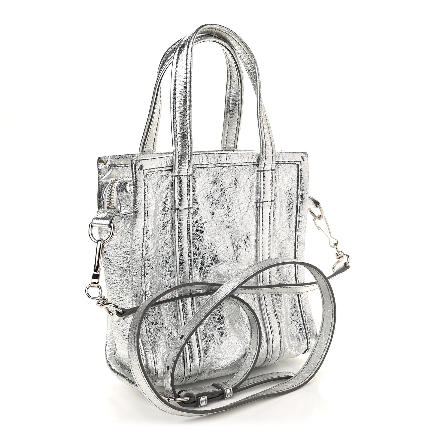 Metallic Calfskin XXS Bazar Shopper Tote Silver Hardware