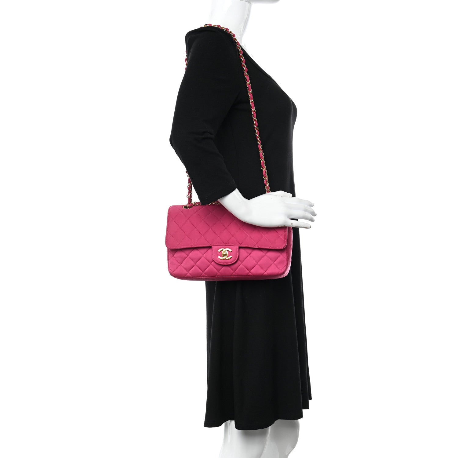 Chanel Satin Quilted Medium Double Flap Fuchsia 2 of 24
