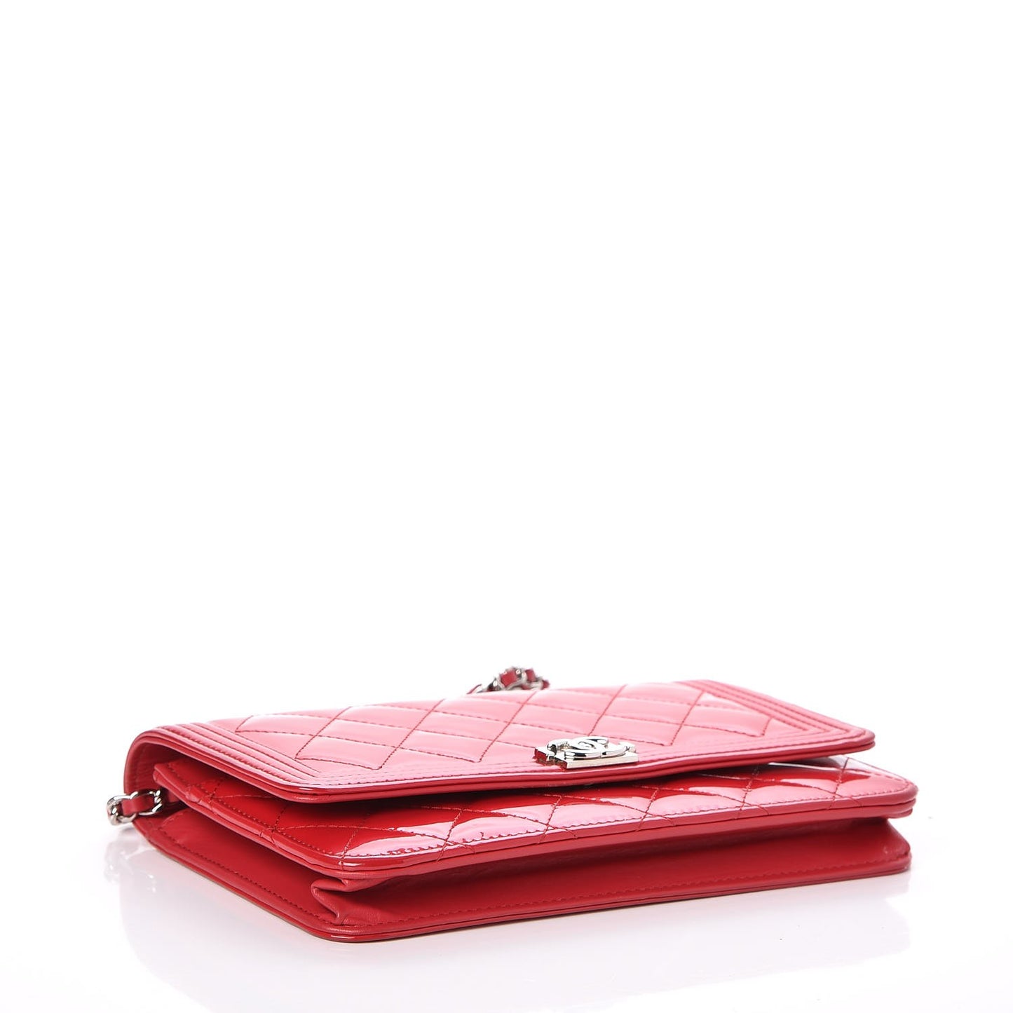 Patent Calfskin Quilted Boy Wallet On Chain WOC Pink