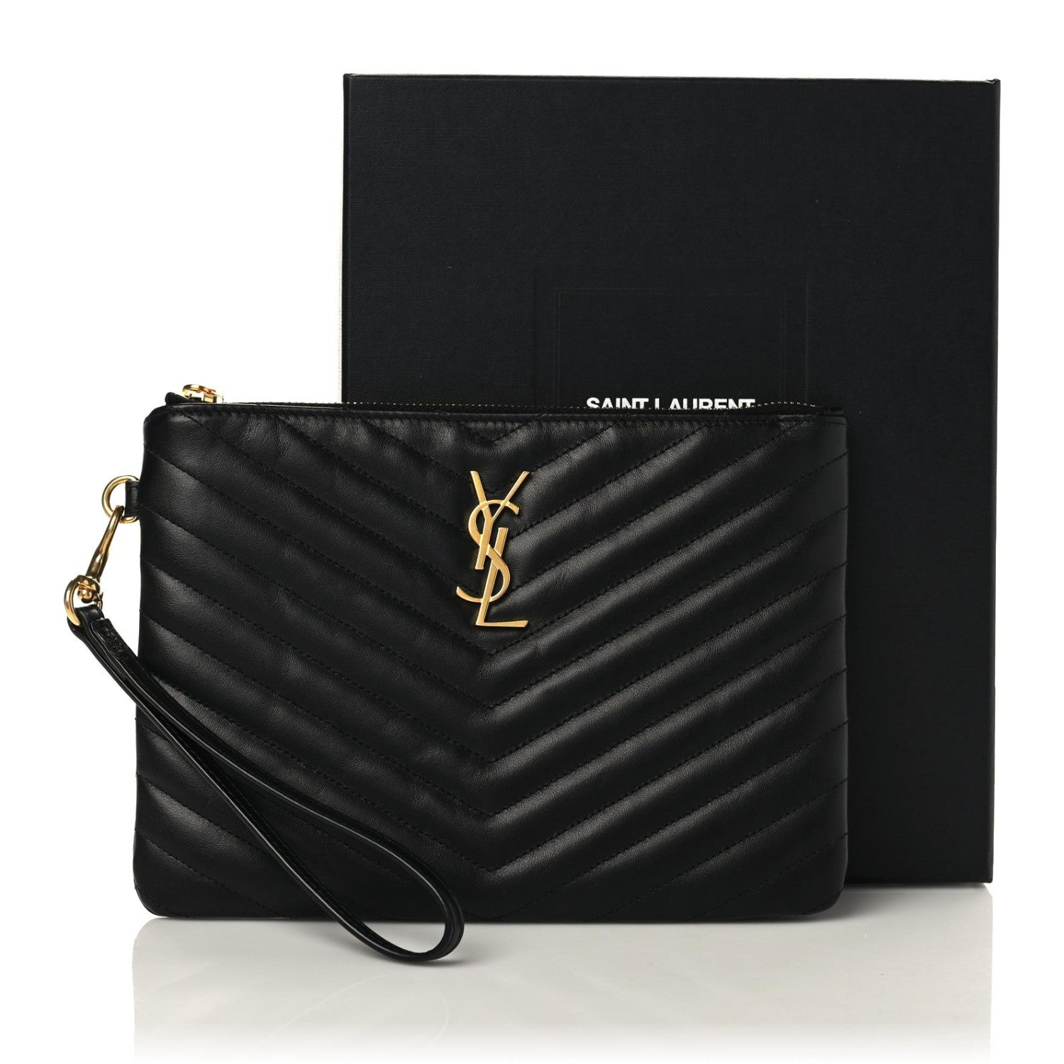 Saint Laurent Calfskin Matelasse Chevron Monogram A5 Wristlet Black 3 of 8