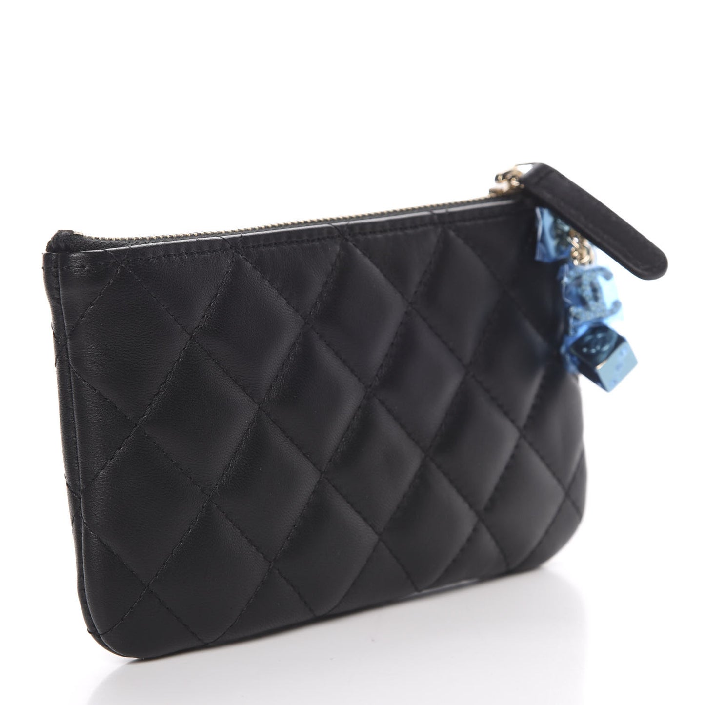 Lambskin Quilted Small Casino Cosmetic Case Black
