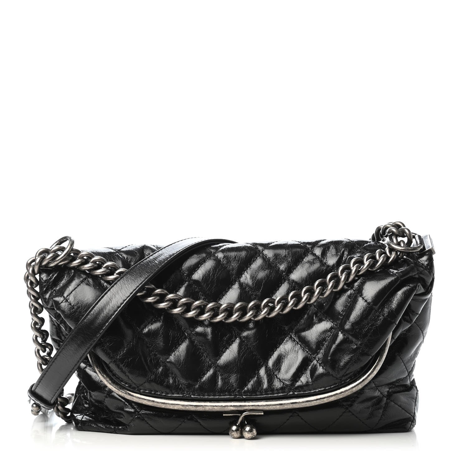 Chanel Glazed Calfskin Quilted Framed Shoulder Bag Black 1 of 4