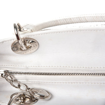 Christian Dior Lambskin Stitched Woven Medium Lady Dior White 9 of 16