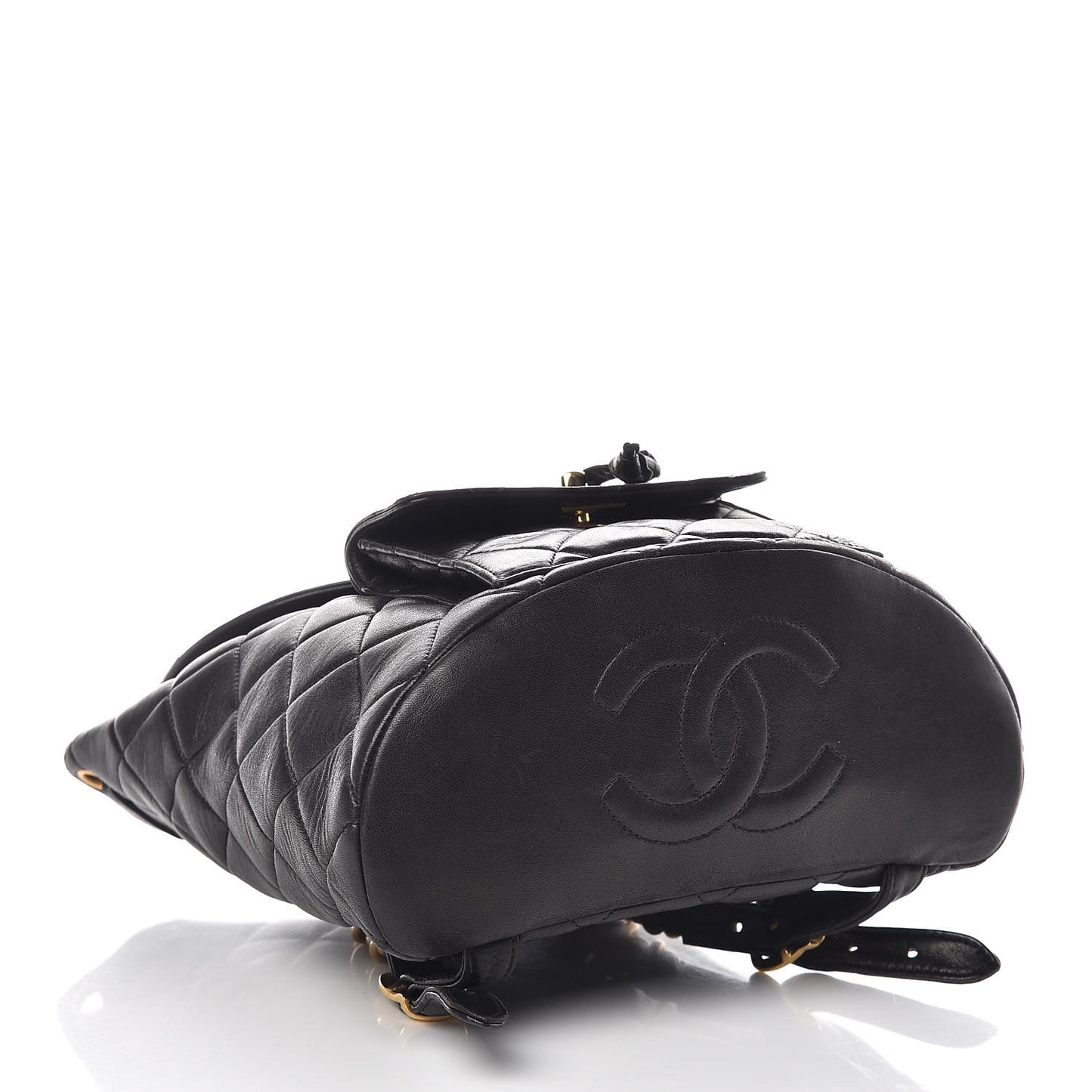 Lambskin Quilted Drawstring Backpack Black
