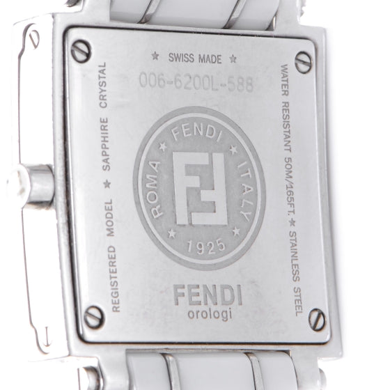 Fendi Stainless Steel Ceramic Diamond Bezel 25mm Quadro Quartz Watch White 5 of 5
