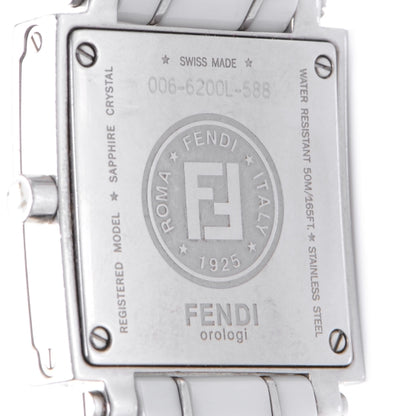 Fendi Stainless Steel Ceramic Diamond Bezel 25mm Quadro Quartz Watch White 5 of 5