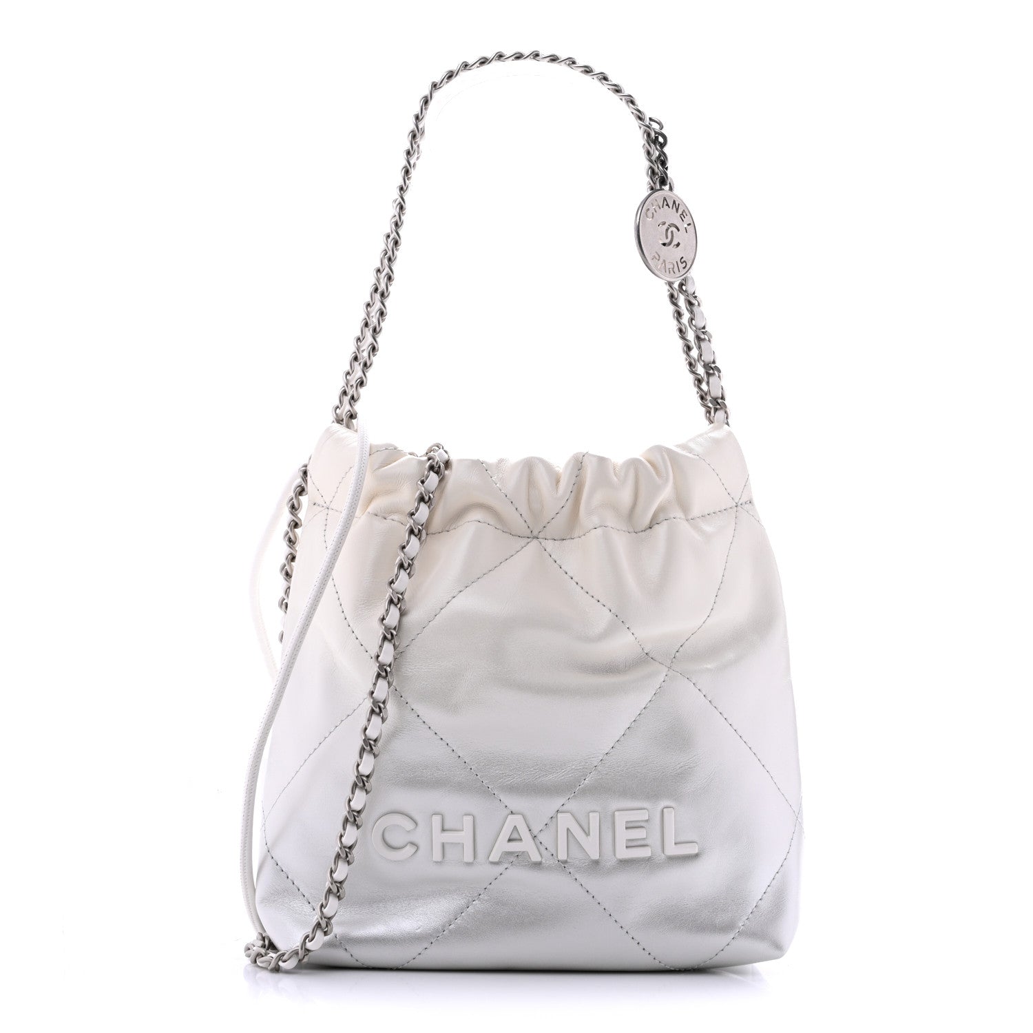 Chanel Metallic Shaded Calfskin Quilted Mini Chanel 22 White Silver 1 of 11