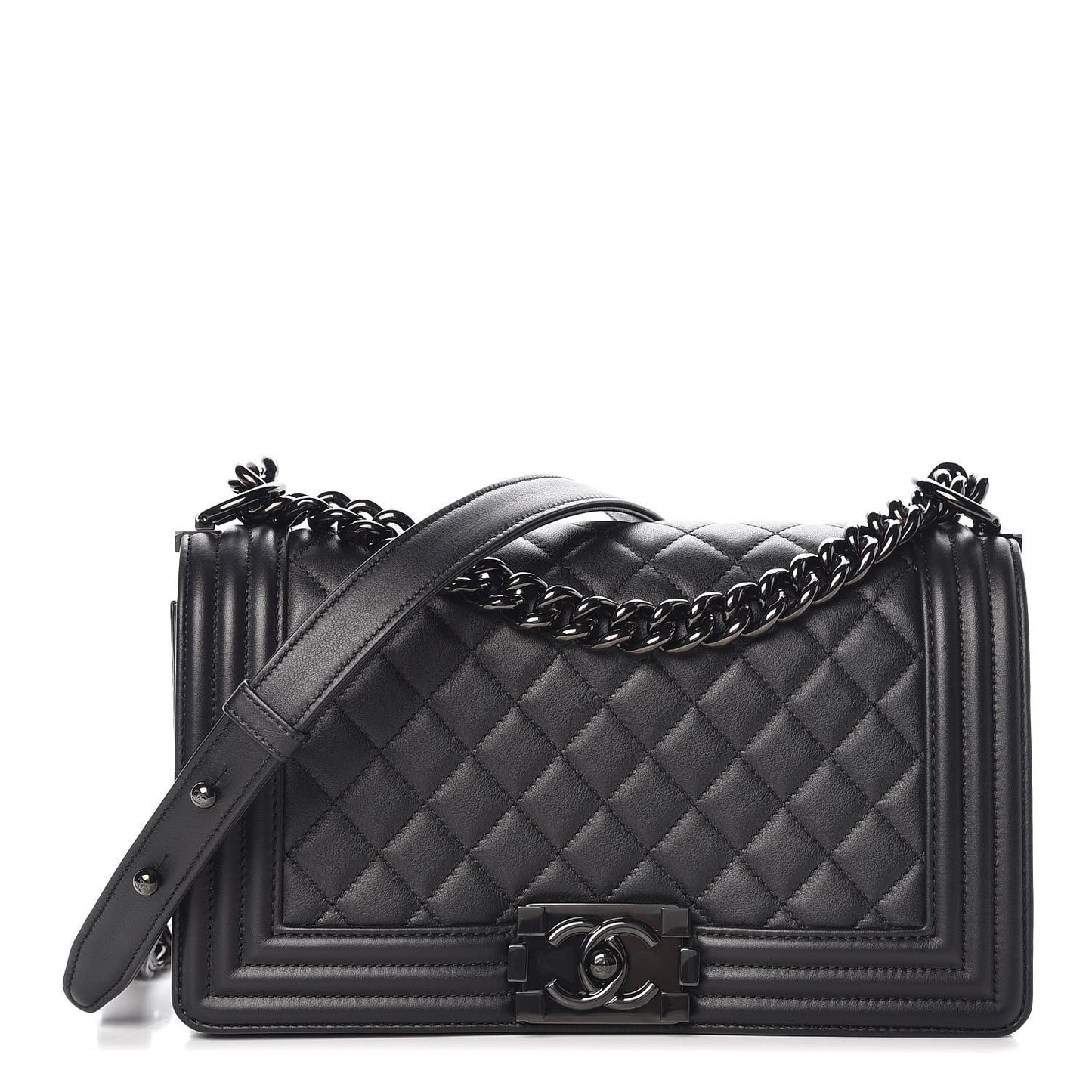 Calfskin Quilted Medium Boy Flap So Black