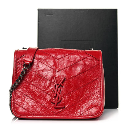 Saint Laurent Crinkled Calfskin Matelasse Monogram Niki Chain Wallet Red 14 of 14