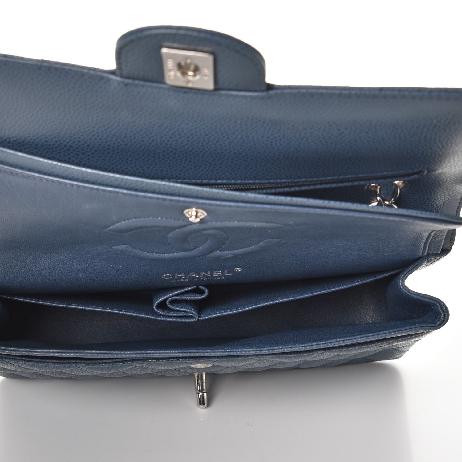 Chanel Caviar Quilted Medium Double Flap Blue 6 of 8