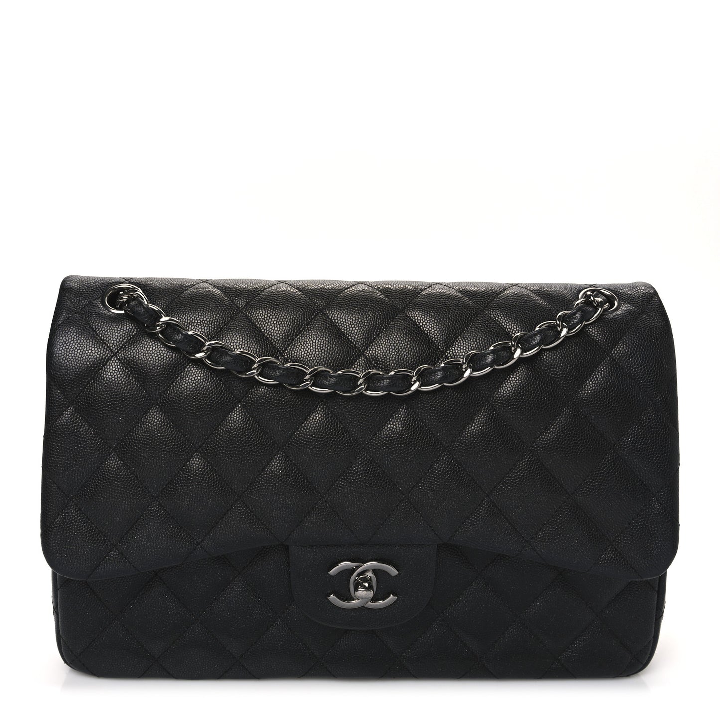 Iridescent Caviar Quilted Jumbo Double Flap Black
