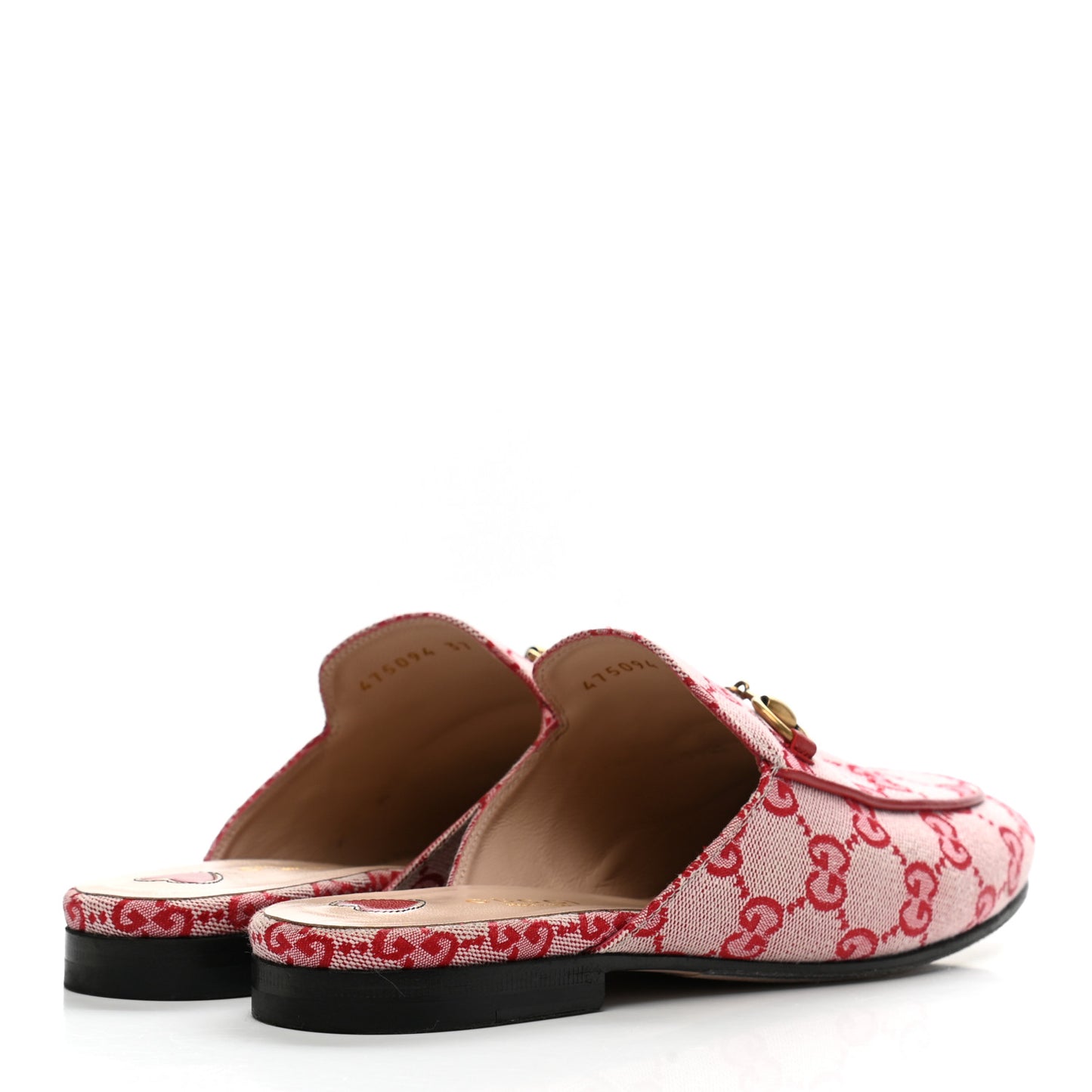 Canvas GG Monogram Horsebit Womens Princetown Slippers 37 Gardenia Hibiscus Red