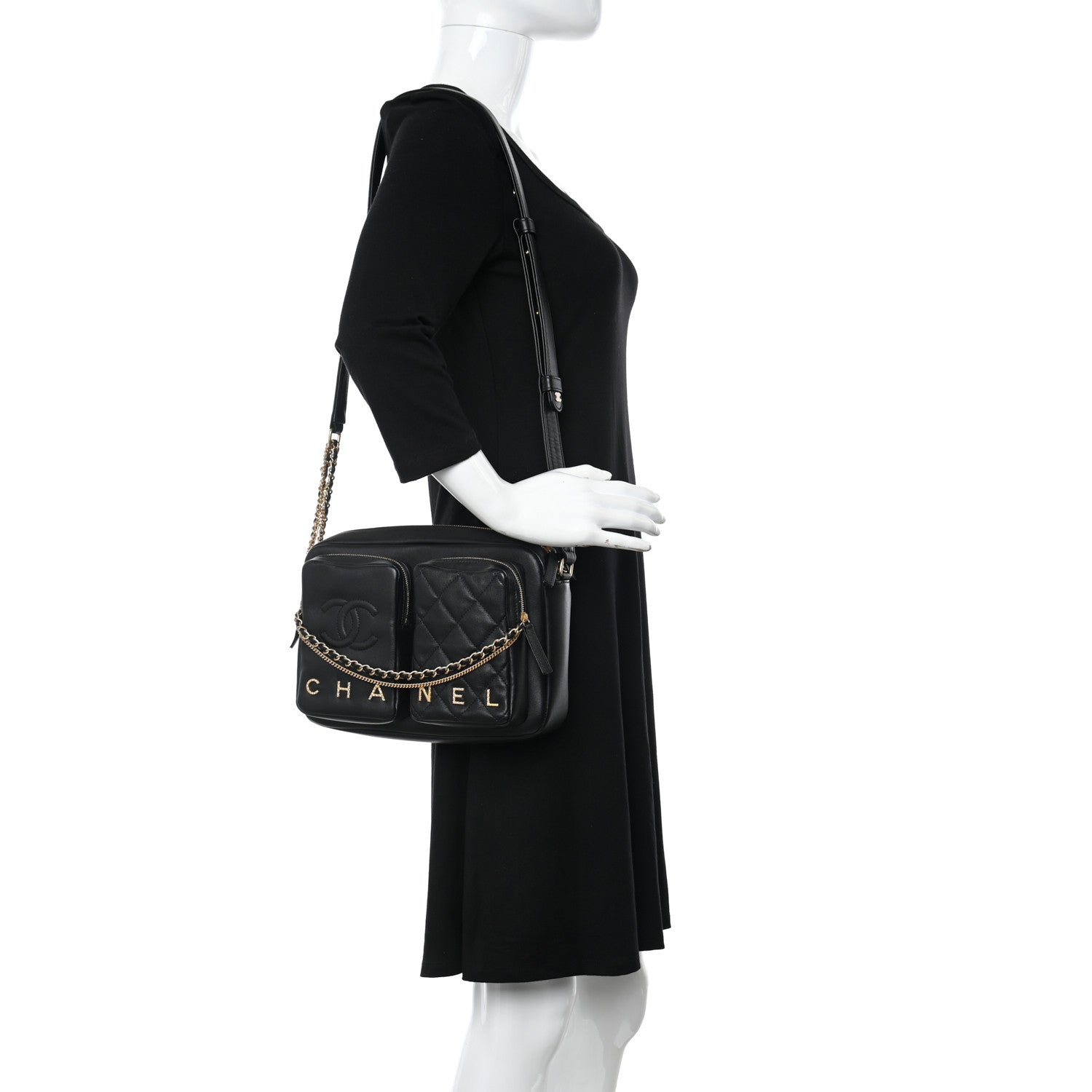 Chanel Calfskin Quilted Large Camera Case Black 2 of 10