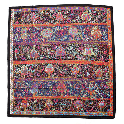 Hermes Cashmere Silk Au Pays Des Oiseaux Fleurs Shawl 140 Black Fuchsia Vert 1 of 5