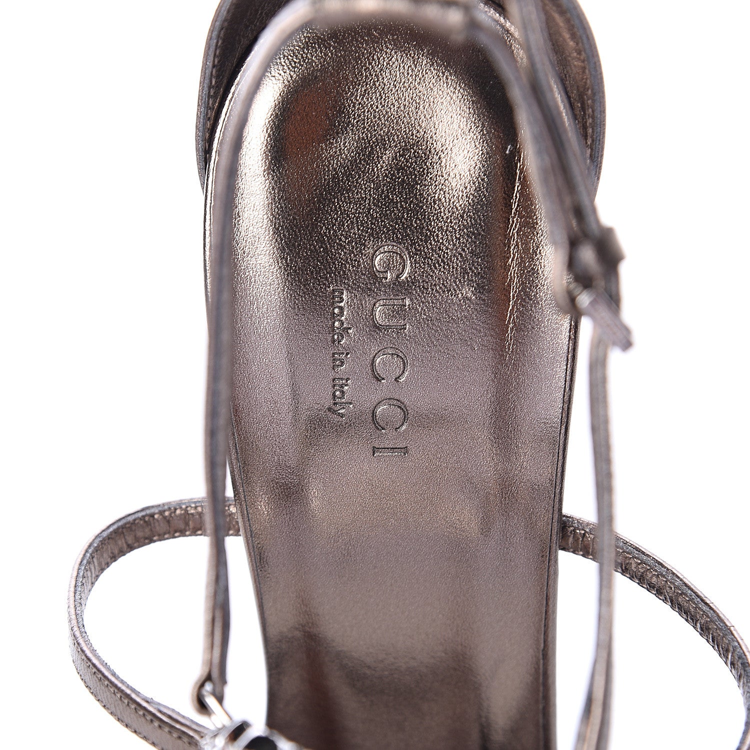 Gucci Metallic Nappa Crystal Interlocking G Ankle Strap Sandals 38.5 Copper 6 of 7