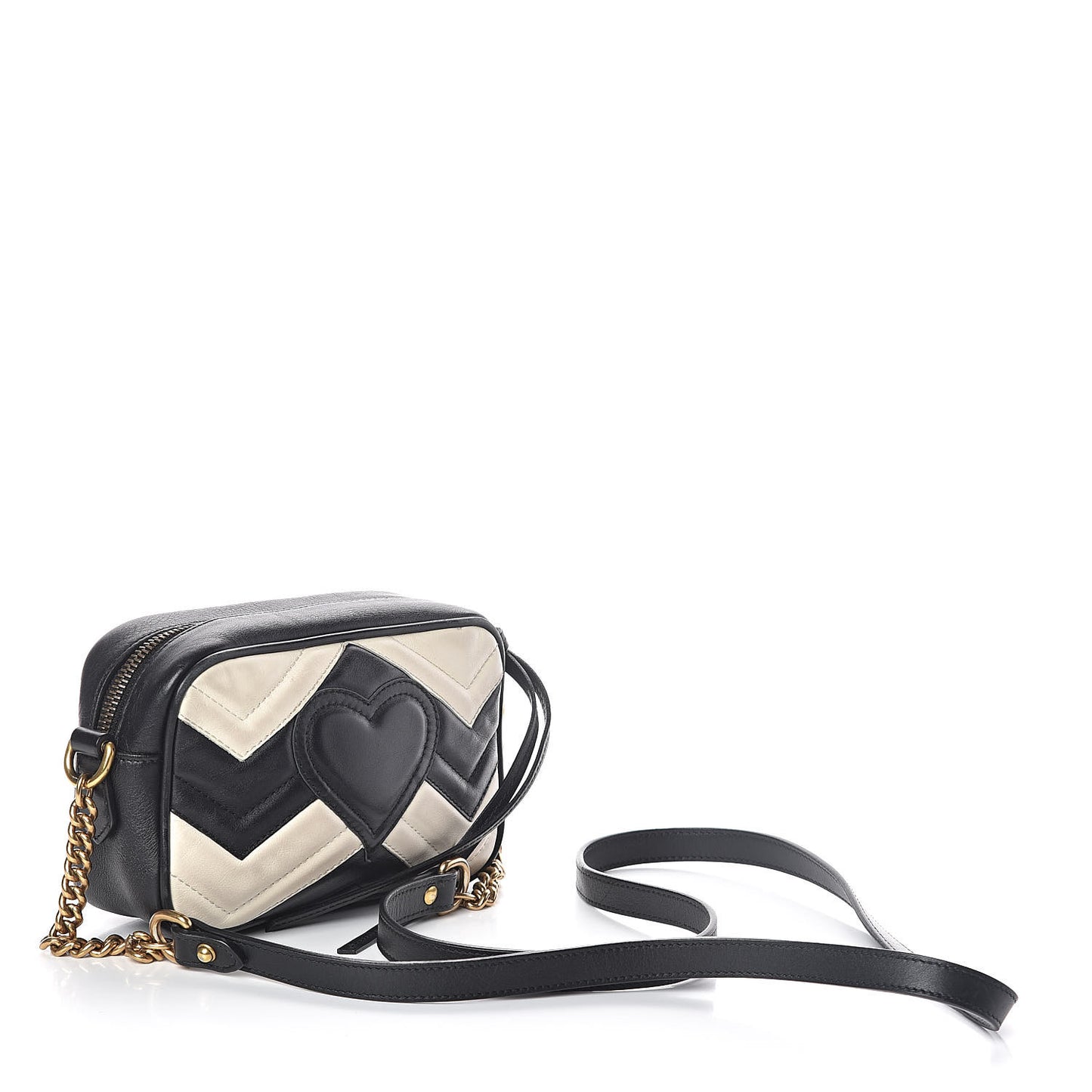 Calfskin Matelasse Mini GG Marmont Chain Shoulder Bag Black White