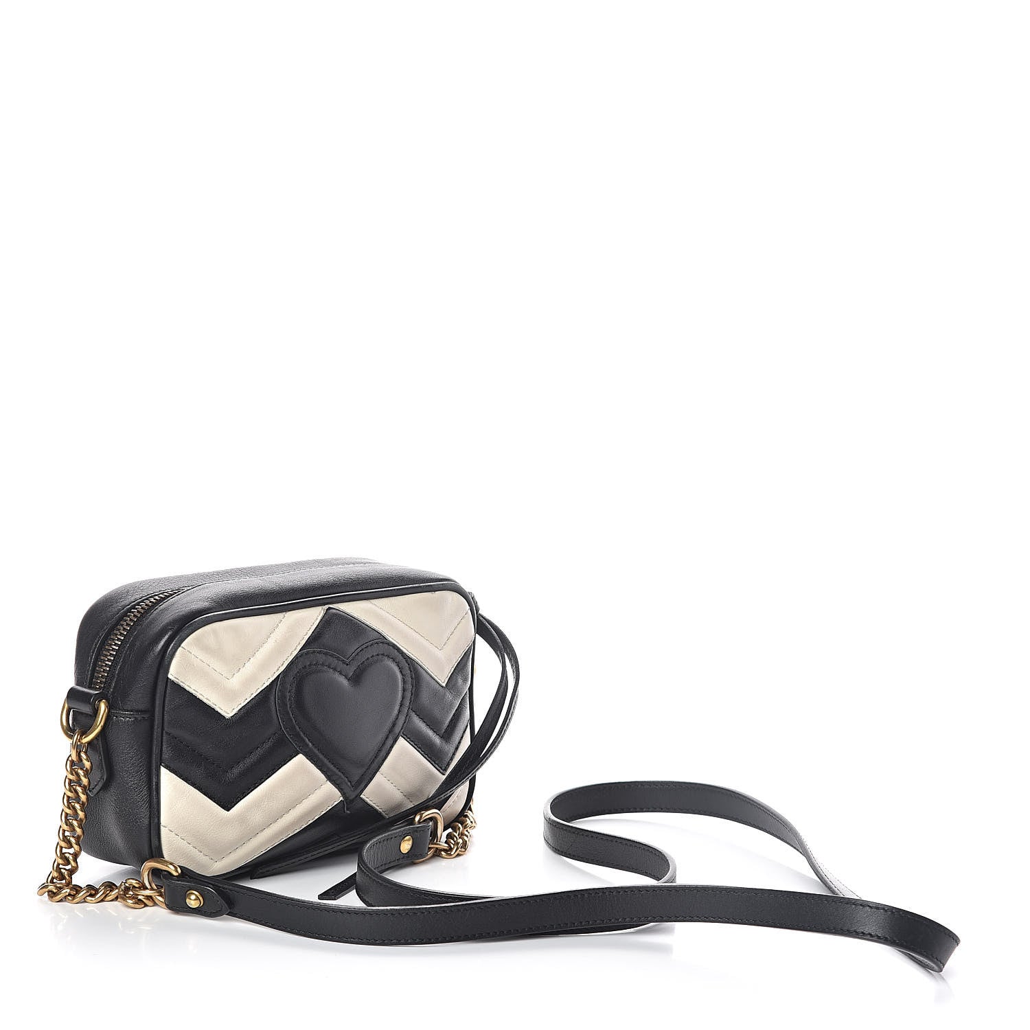Gucci Calfskin Matelasse Mini GG Marmont Chain Shoulder Bag Black White 3 of 10