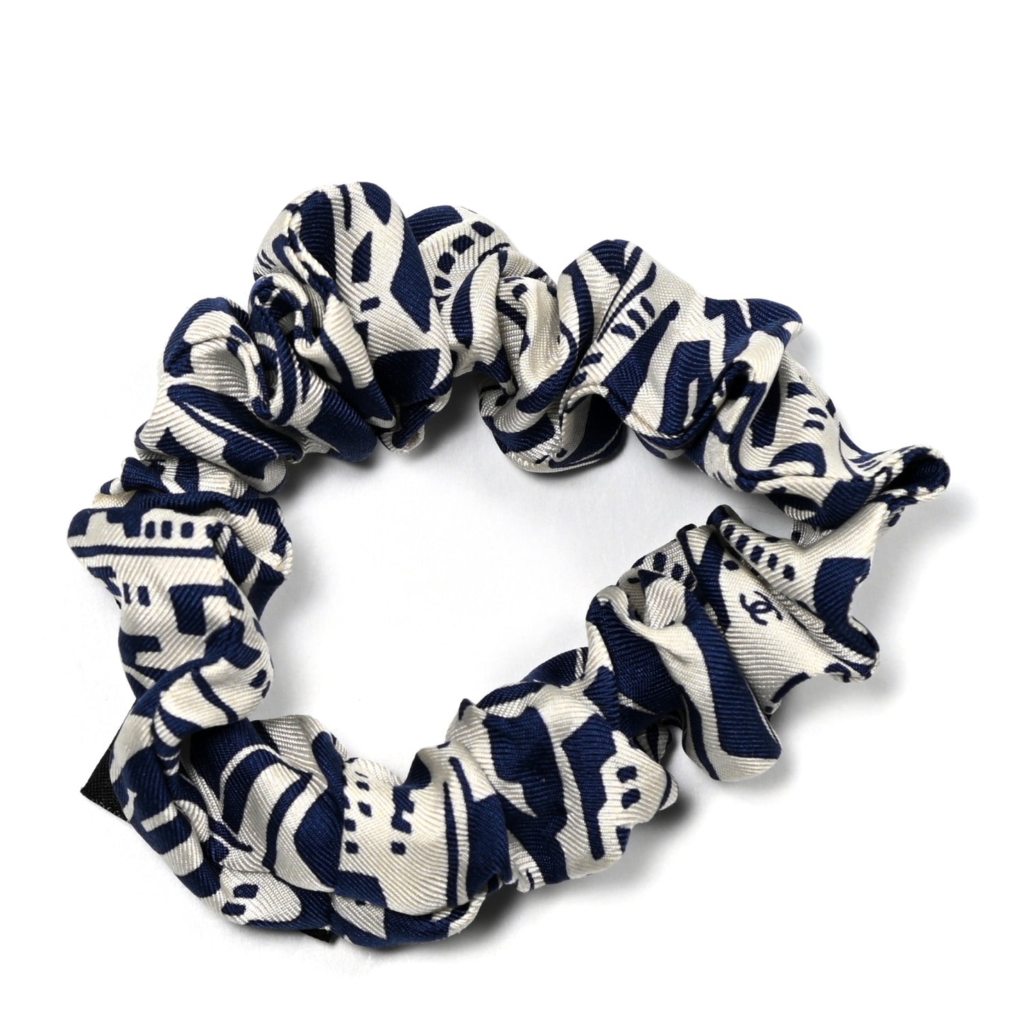 Silk CC Scrunchie and Scarf Hair Tie Set White Blue
