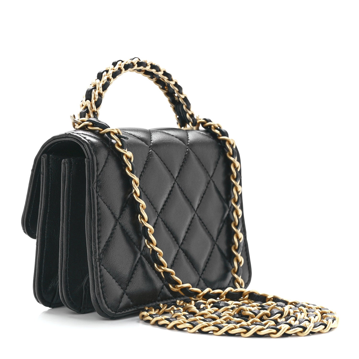 Chanel Lambskin Quilted Chain Top Handle Clutch With Chain Black 3 of 13