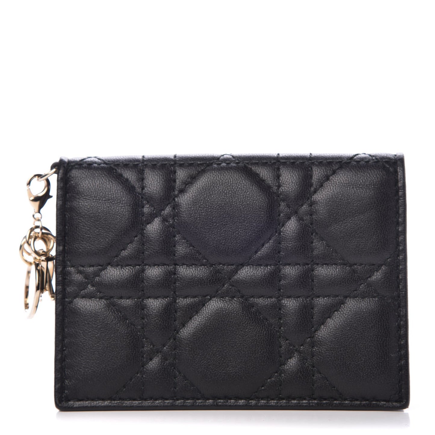 Lambskin Cannage Small Lady Dior Flap Card Holder Black