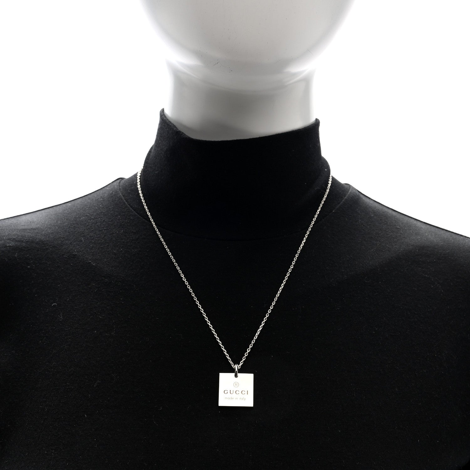 Gucci Sterling Silver Trademark Logo Square Pendant Necklace 2 of 4