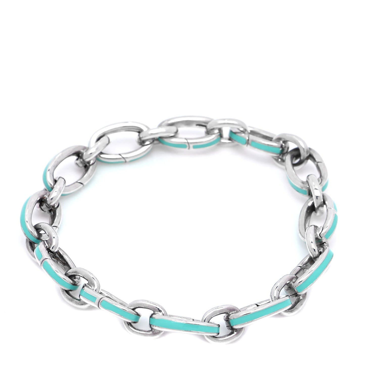 Sterling Silver Enamel Clasping Link Bracelet Blue