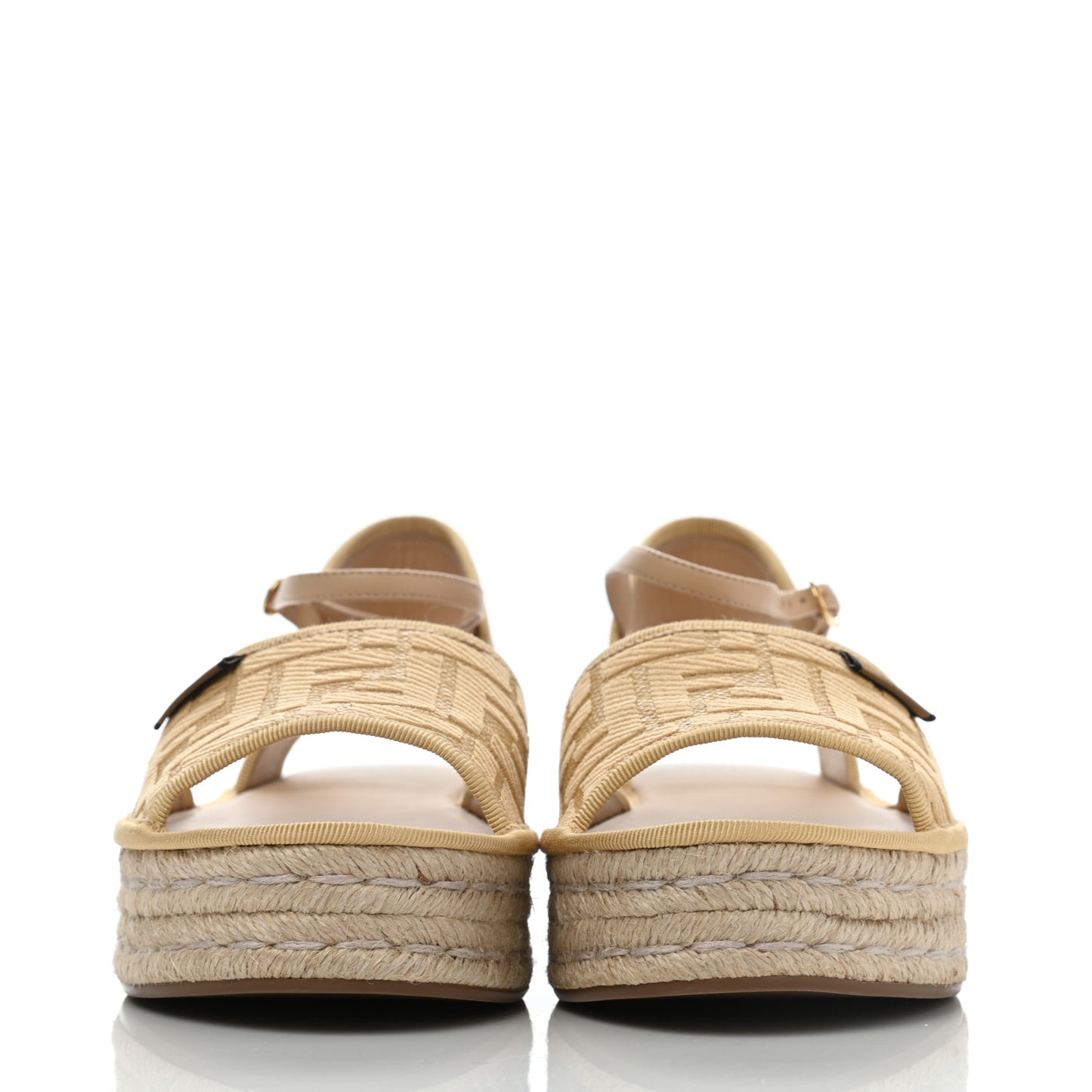 Raffia FF Embroidered Espadrille Platform Sandals 38 Natural