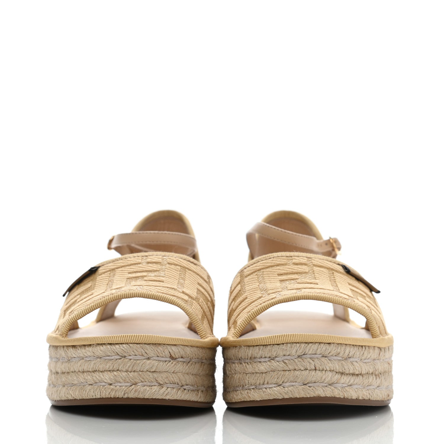 Fendi Raffia FF Embroidered Espadrille Platform Sandals 38 Natural 2 of 11