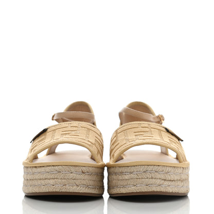 Fendi Raffia FF Embroidered Espadrille Platform Sandals 38 Natural 2 of 11