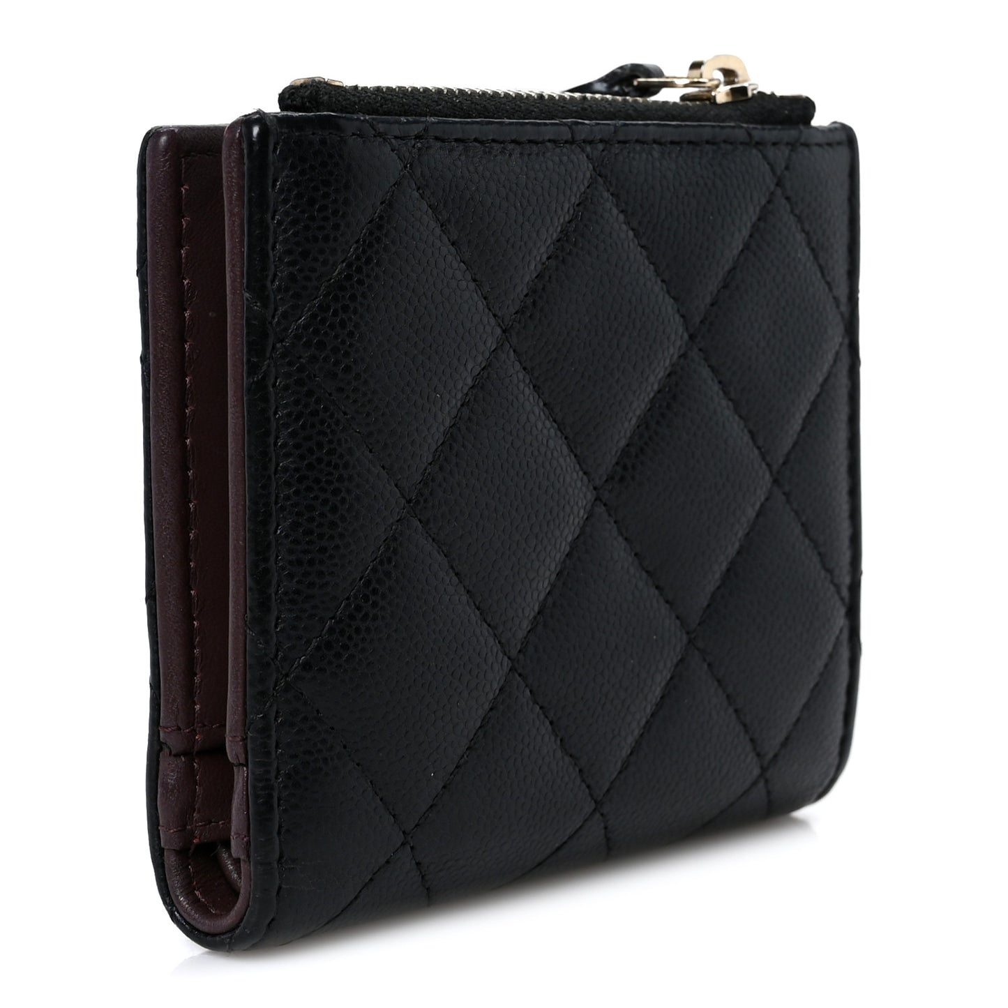Caviar Quilted CC Zip Compact Wallet Black