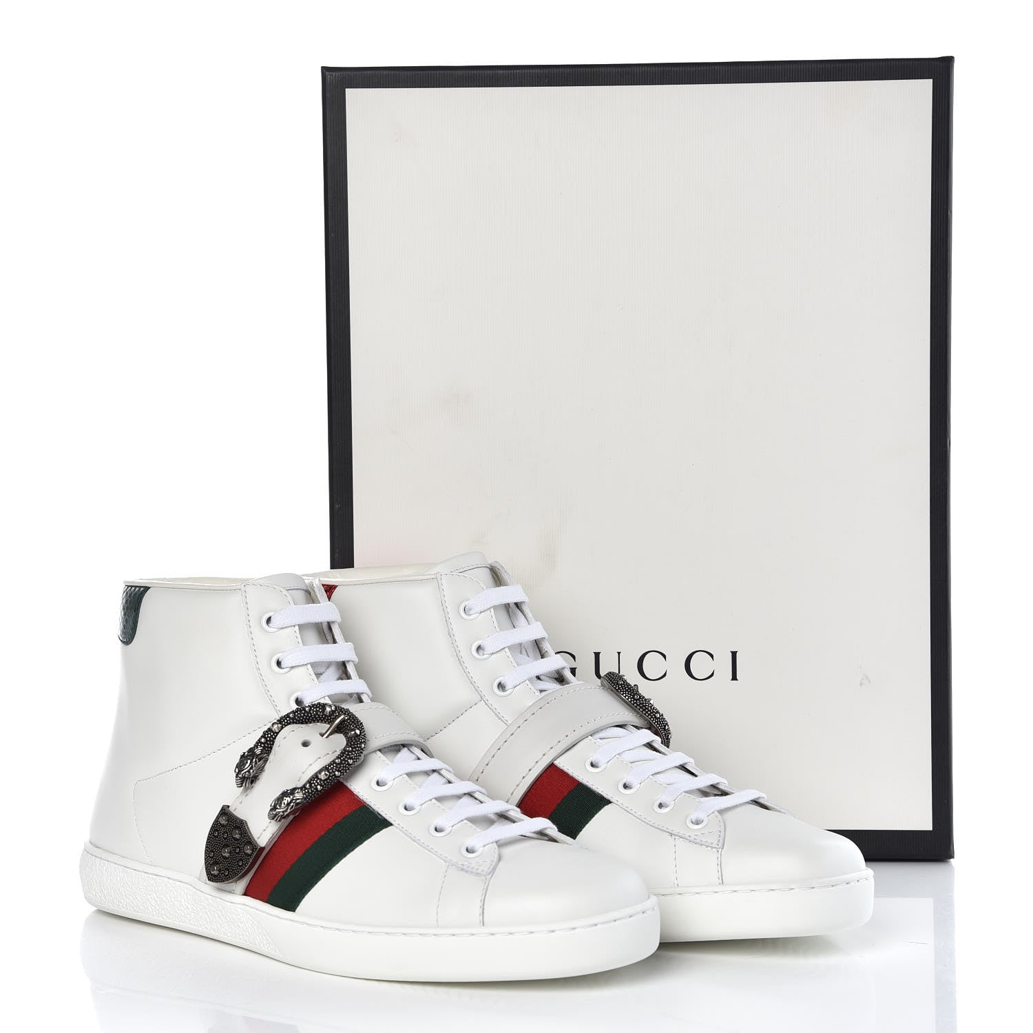 Gucci Calfskin Ayers Web Mens Dionysus High Top Sneakers 9 White 9 of 9
