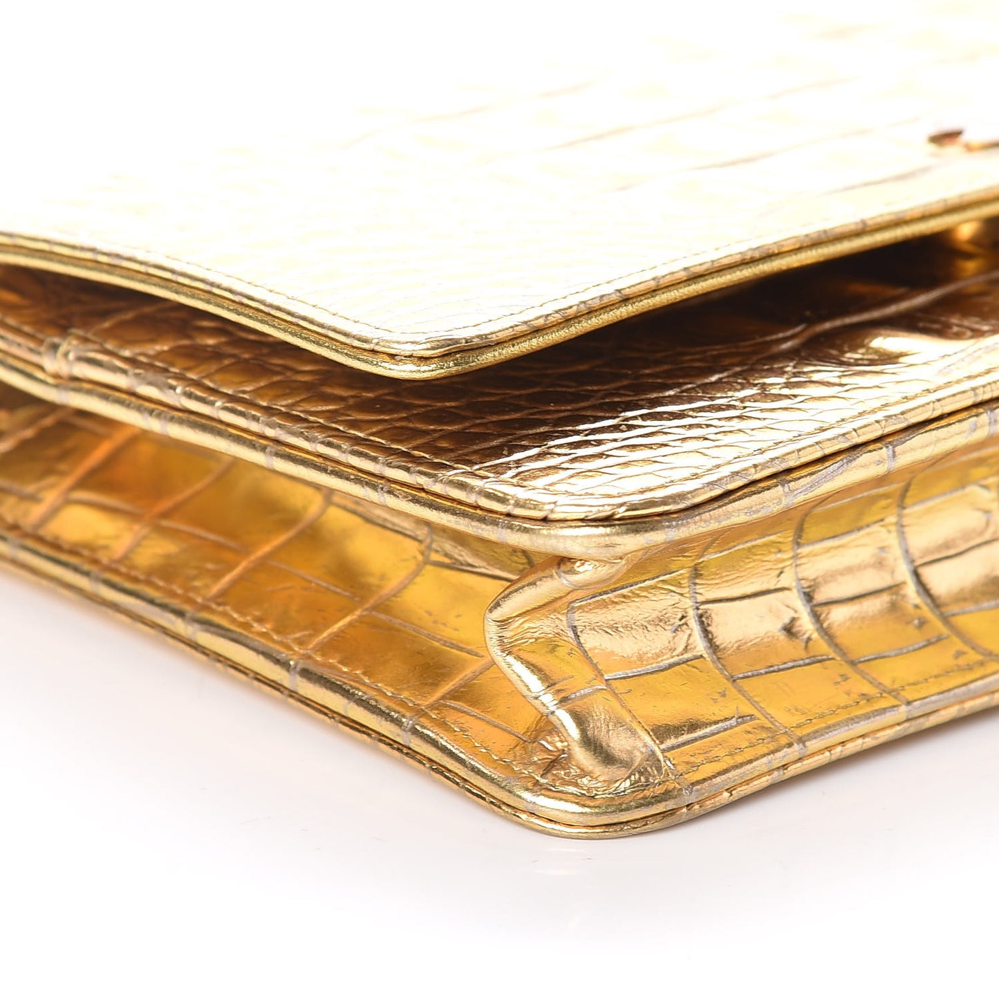 Metallic Calfskin Crocodile Embossed Cocodile Wallet On Chain WOC Gold
