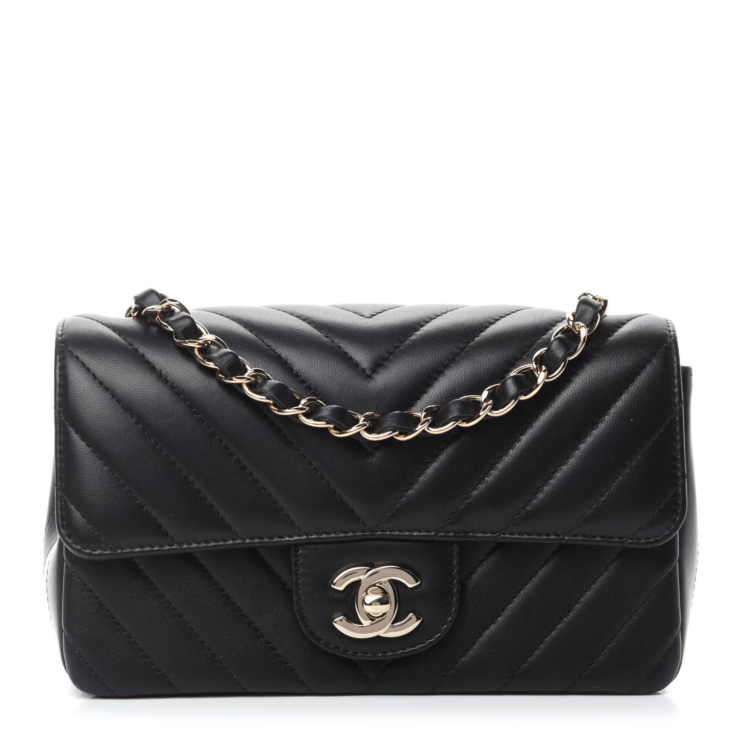 Lambskin Chevron Quilted Mini Rectangular Flap Black