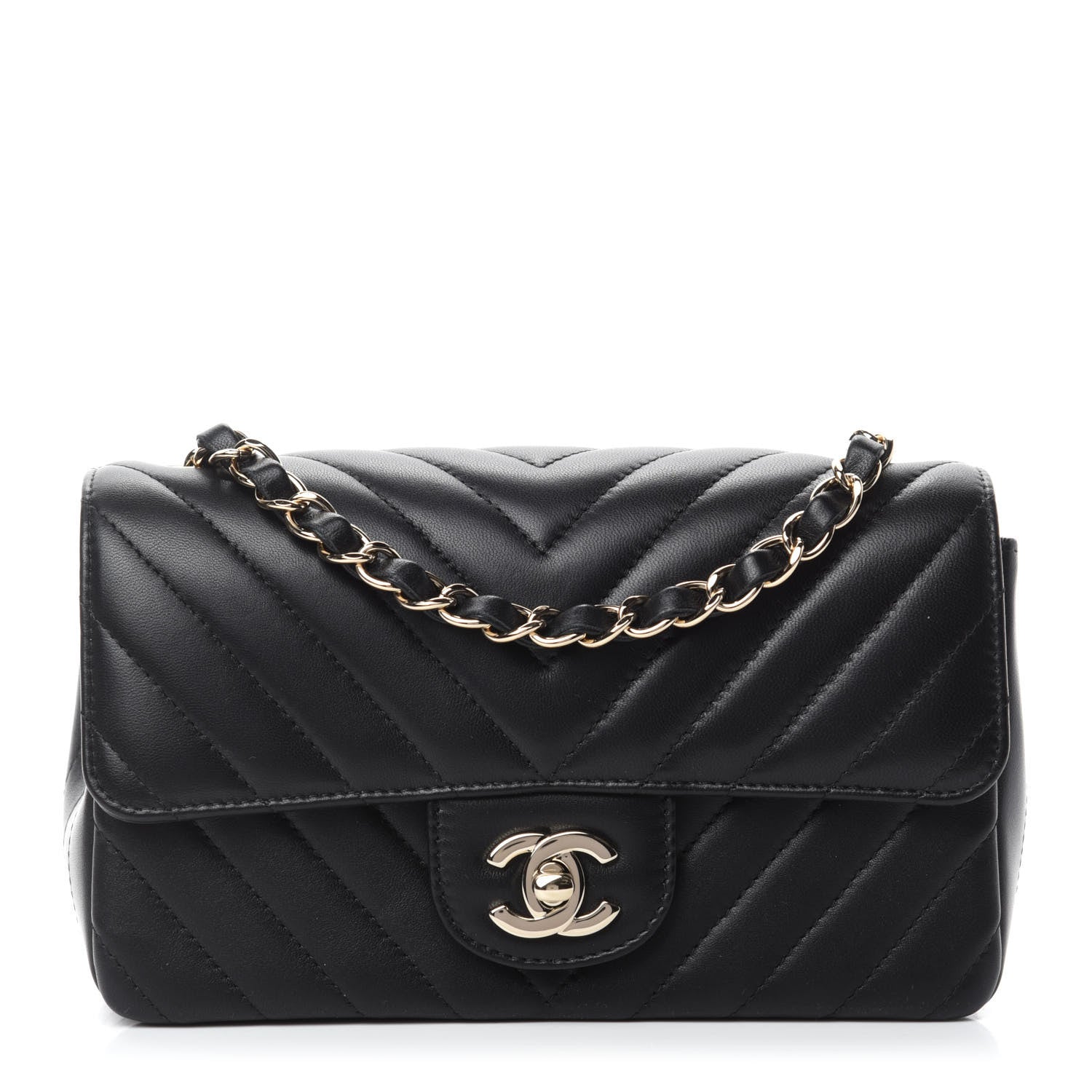 Chanel Lambskin Chevron Quilted Mini Rectangular Flap Black 1 of 11
