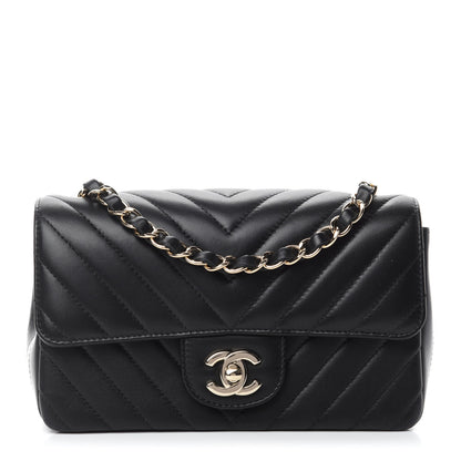 Chanel Lambskin Chevron Quilted Mini Rectangular Flap Black 1 of 11