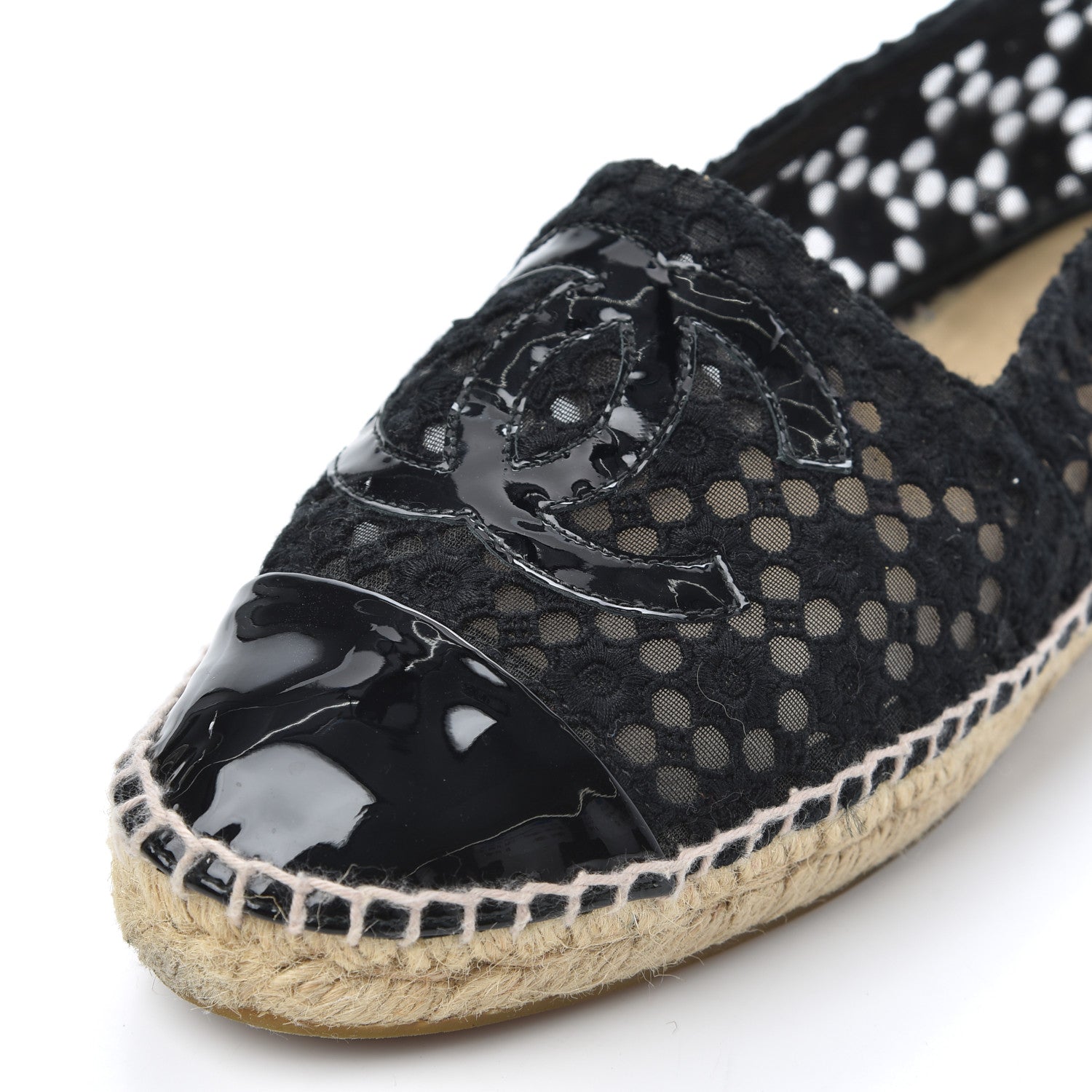 Chanel Lace Patent CC Espadrilles 38 Black 8 of 21