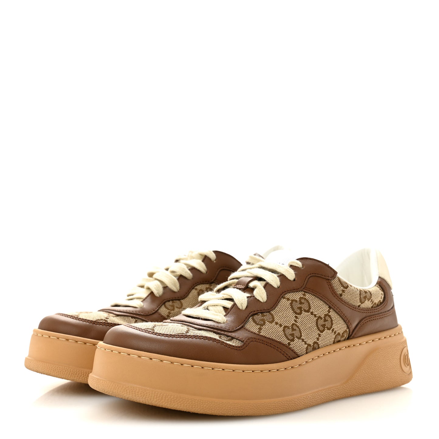 Calfskin GG Monogram Womens Platform 55mm Sneakers 38.5 Hezelnut Beige Ebony Mystic White