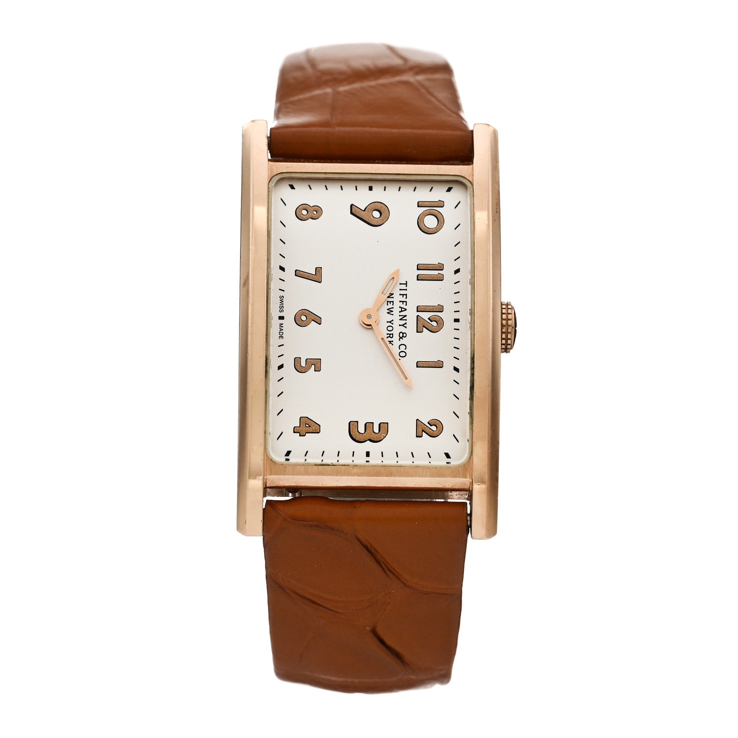 Tiffany 18K Yellow Gold Alligator 22mm East West Quartz Watch 1 of 5