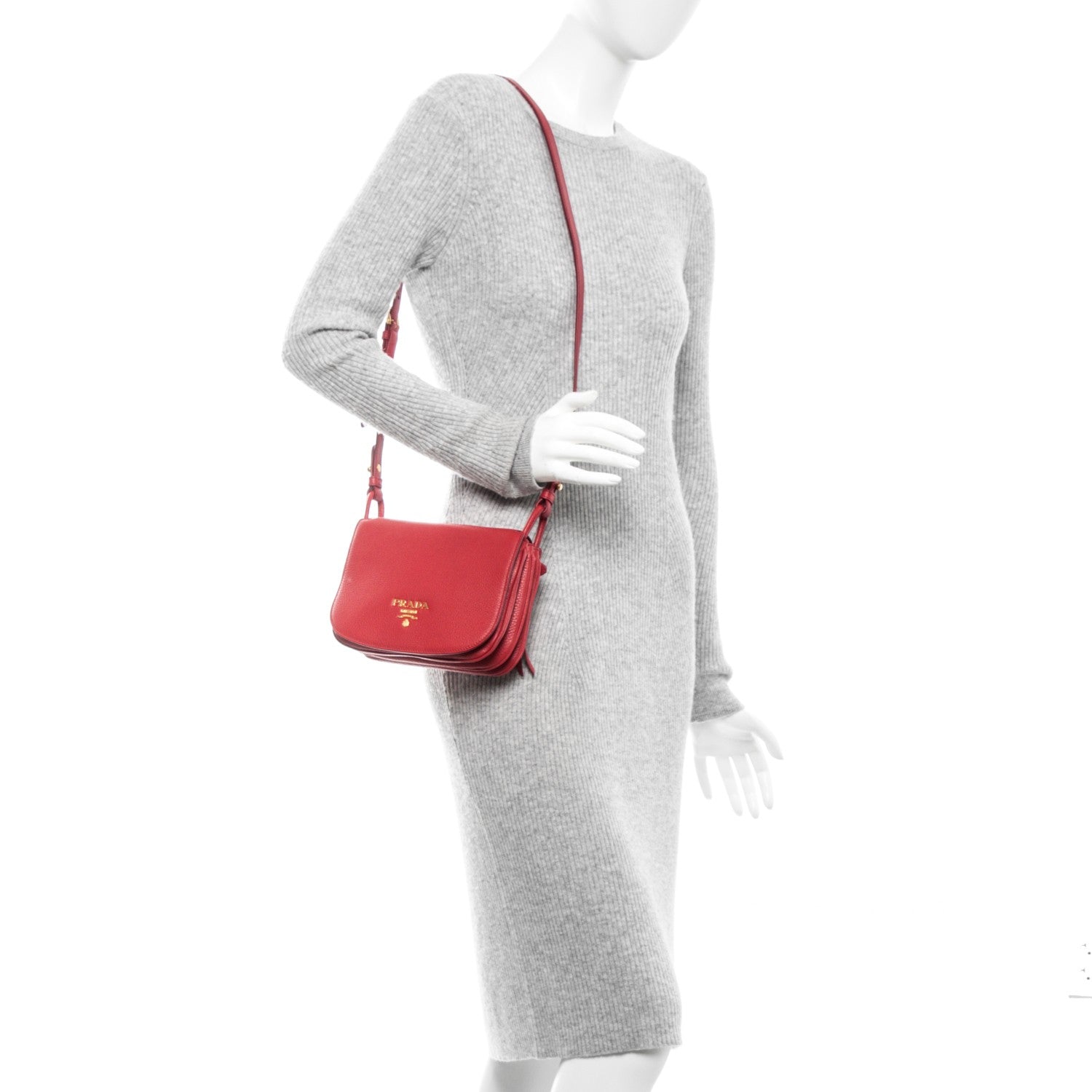 Prada Vitello Daino Saddle Bag Rosso 2 of 7